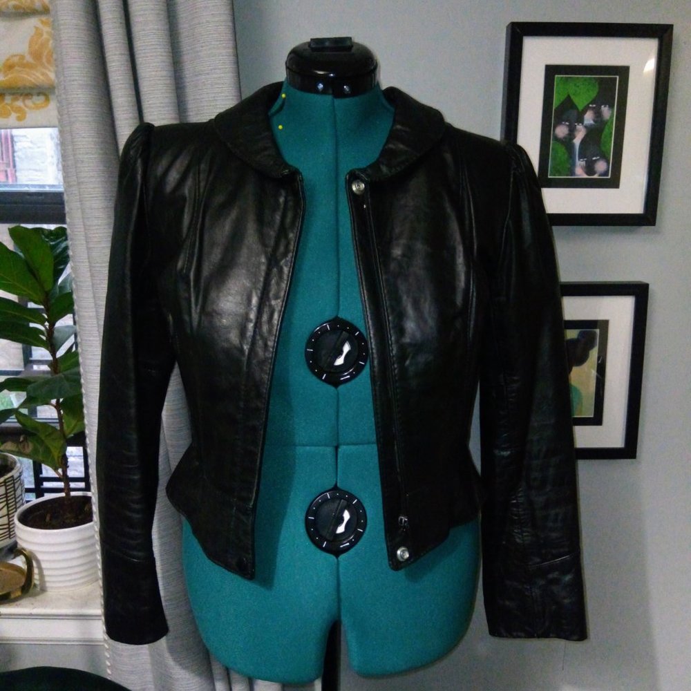 Vintage Jonathan Christopher Black Leather Puff Sleeve Jacket Sz Small - Picture 16 of 16